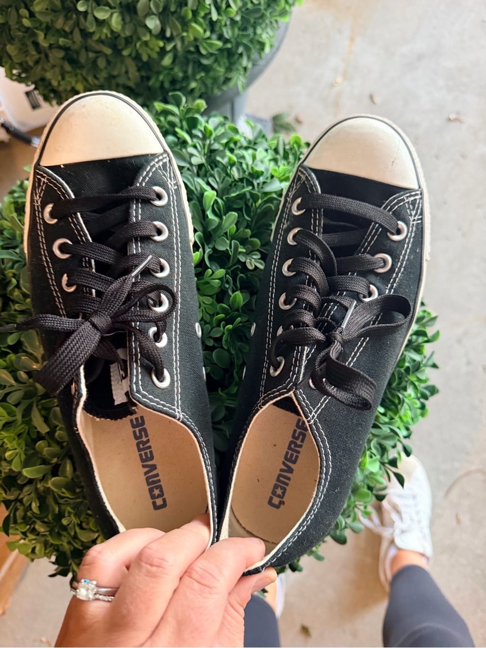 Converse size 7 Black Low-Top Canvas Sneakers with White Toe Cap